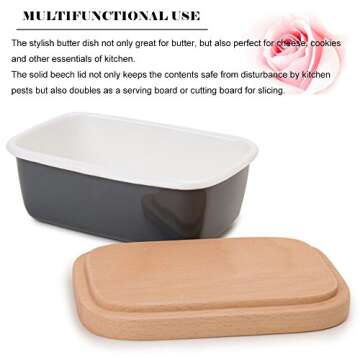 Butter Dish, Butter Keeper Container with Beech Wooden Lid, Perfect for 2 Sticks of Butter, Charcoal Grey