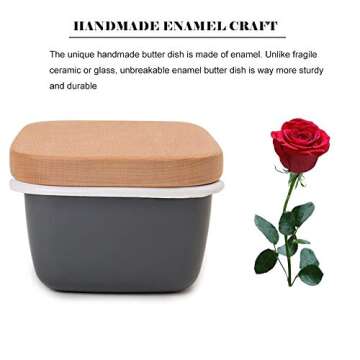 Butter Dish, Butter Keeper Container with Beech Wooden Lid, Perfect for 2 Sticks of Butter, Charcoal Grey