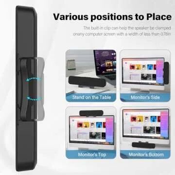 OGUPGX Computer Speakers for Desktop Pc, Monitor Speakers for Laptop,Pc Speakers with Loud Sound,Volume Control Easily Clamps to Monitors(USB-C to USB Adapter Included) (Black)