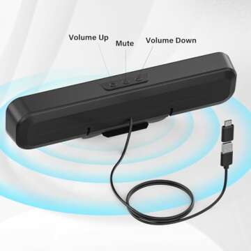 OGUPGX Computer Speakers for Desktop Pc, Monitor Speakers for Laptop,Pc Speakers with Loud Sound,Volume Control Easily Clamps to Monitors(USB-C to USB Adapter Included) (Black)