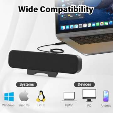 OGUPGX Computer Speakers for Desktop Pc, Monitor Speakers for Laptop,Pc Speakers with Loud Sound,Volume Control Easily Clamps to Monitors(USB-C to USB Adapter Included) (Black)