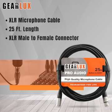 Gearlux XLR Microphone Cable, Fully Balanced, Male to Female, 25 Feet - 3 Pack