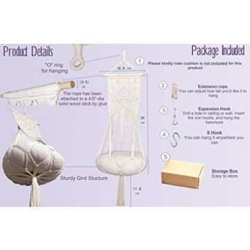 Stylish Macrame Cat Hammock for Indoor Cats