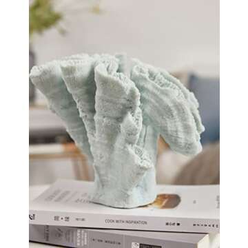 HAUCOZE Artificial Coral Decor Ocean Sculpture Arts Modern Gifts Polyresin Blue 7.5 inch
