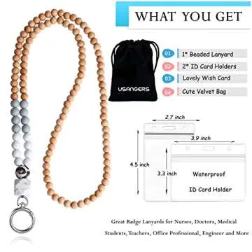 USANGERS Lanyards for ID Badges Keys Women Cute Teacher Lanyard with ID Holder Silicone Wooden Beaded Lanyard Necklace School Work Jewelry Female Nurse Accessories Teacher Appreciation Gifts Women