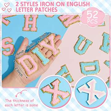 Juexica 52 Pieces Chenille Letter Patches Glitter Iron on Letters A-Z Varsity Sew Patch Embroidered ...