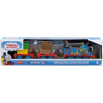 Thomas & Friends Toy Train, Wobble Cargo Thomas Motorized Engine with 2 Cargo Cars for Preschool Railway Play Ages 3+ Years