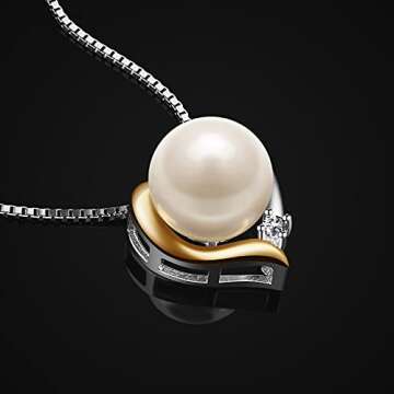 Jewlldeen Pearl Necklace for Women,Heart Pendant necklaces Sterling Silver 925,Cubic Zirconia 18'' J...