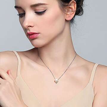 Jewlldeen Pearl Necklace for Women,Heart Pendant necklaces Sterling Silver 925,Cubic Zirconia 18'' Jewelry for Women,Wife,Mom, Her