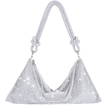 TOPALL Rhinestone Purse Sparkly Bag Silver Diamond Purses for Women Upgrade Evening Prom Rhinestone ...
