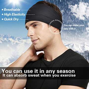 Acozycoo Men's Running Headbands, 5-Pack of Comfortable Sweatbands