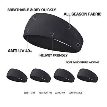 Acozycoo Men's Running Headbands, 5-Pack of Comfortable Sweatbands