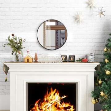 BEAUTYPEAK 18 Inch Round Mirror, Metal Frame Circle Mirror, Wall Mounted for Entryway, Bathroom, Vanity, Living Room, Black