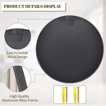 BEAUTYPEAK 18 Inch Round Mirror, Metal Frame Circle Mirror, Wall Mounted for Entryway, Bathroom, Vanity, Living Room, Black