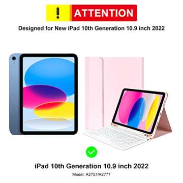TQQ for iPad 10th Generation Case with Keyboard (10.9", 2022),iPad Keyboard Case for 10.9" 10th Gen, Detachable - Pencil Holder - Flip Stand Cover - Keyboard Case for iPad 10th Gen Pink
