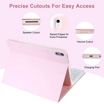 TQQ for iPad 10th Generation Case with Keyboard (10.9", 2022),iPad Keyboard Case for 10.9" 10th Gen, Detachable - Pencil Holder - Flip Stand Cover - Keyboard Case for iPad 10th Gen Pink