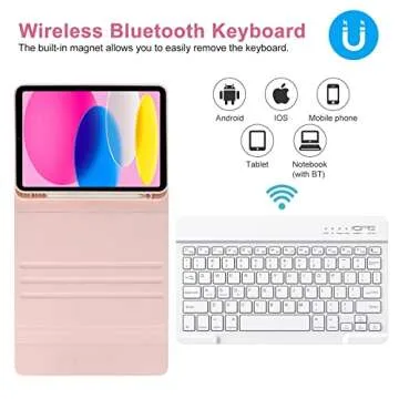 TQQ Keyboard Case for iPad 10th Generation - Stylish & Functional (10.9", 2022), Pink