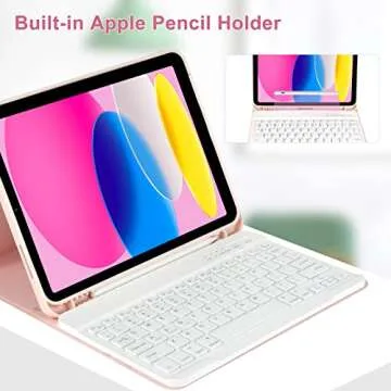 TQQ Keyboard Case for iPad 10th Generation - Stylish & Functional (10.9", 2022), Pink