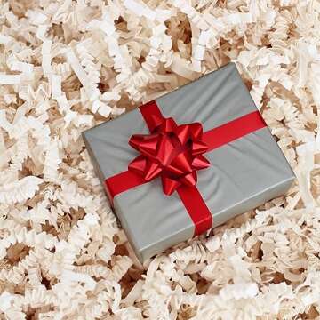 Mighty Gadget 1 LB (16 oz) Beige Cream Light Ivory Crinkle Cut Paper Shred Filler for Gift Wrapping & Basket Filling