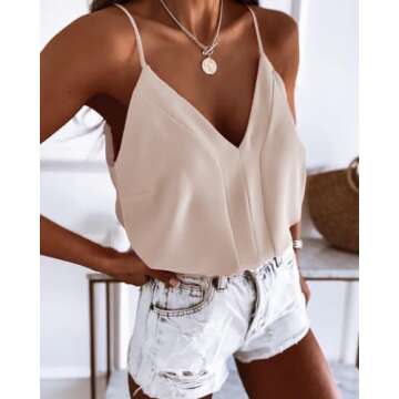 miduo Womens Tanks Top Summer 2024 Solid Casual V Neck Tanks Tops Cami Shirts Sleeveless Tanks Tops ...