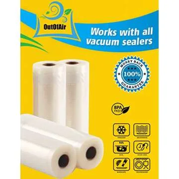 8" & 11" 25ft Vacuum Sealer Rolls (Fit Inside) 4 Rolls (2 of Each, 100ft total) OutOfAir Vacuum Sealer Bags Works With FoodSaver & Other Machines - 33% Thicker BPA Free, Commercial Grade
