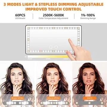 Car Sun Visor Vanity Mirror, 2 Pcs Rechargeable Makeup Mirror with 3 Light Modes & 60 LEDs - Dimmable Clip-on Rear View Sun-Shading Cosmetic Mirror, Universal for Car SUV Truck (Black)