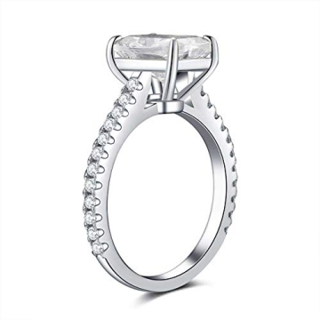 Bo.Dream Cushion Cut 3ct Cubic Zirconia CZ Platinum Plated Sterling Silver Engagement Rings Women (6.5)