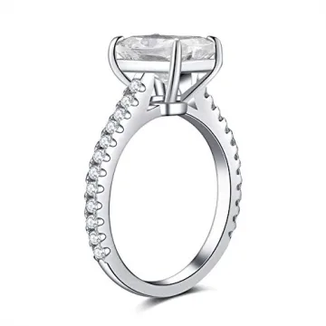 Bo.Dream Cushion Cut 3ct Cubic Zirconia CZ Platinum Plated Sterling Silver Engagement Rings Women (6.5)