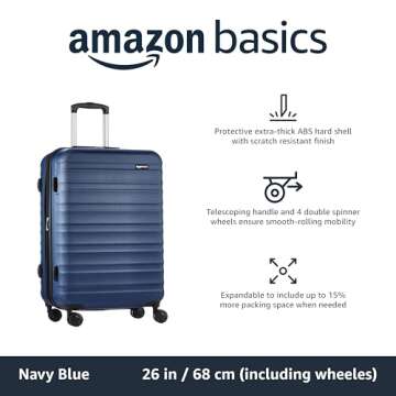 Amazon Basics 26-Inch Hardside Checked Luggage, Hardshell Suitcase With Wheels, Expandable For Up to...