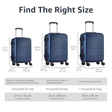 Amazon Basics 26-Inch Hardside Checked Luggage, Hardshell Suitcase With Wheels, Expandable For Up to 15% More Space, With Scratch-Resistant Surface, Four Multi-directional Wheels, Navy Blue