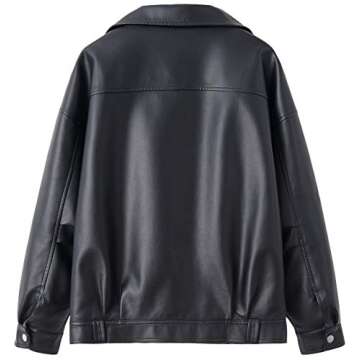 Sungtin Women's Classic Motorcycle Biker Faux Leather Jacket Loose Coat With Two Pockets (Black2, X-...