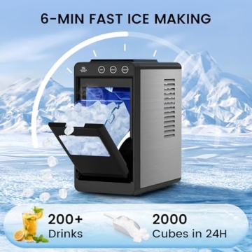COWSAR Ice Maker Countertop, Portable Ice Machine with Self-Cleaning, 26 lbs/24Hrs, 8 Cubes in 6 Min...