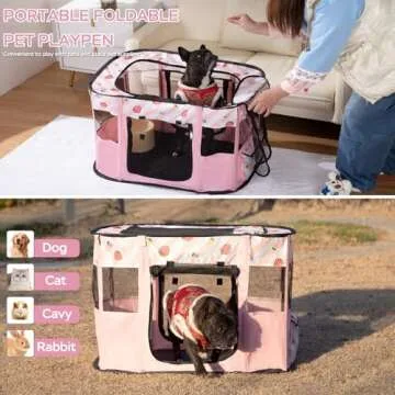 Portable Foldable Pet Playpen Collapsible Crates Kennel Playpen for Dog cat and Rabbit &Travel playpen Outdoor or Indoor (Small, Pink)