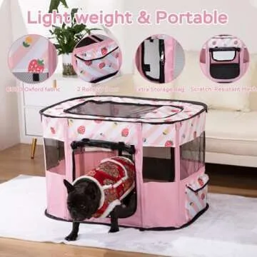 Portable Foldable Pet Playpen Collapsible Crates Kennel Playpen for Dog cat and Rabbit &Travel playpen Outdoor or Indoor (Small, Pink)