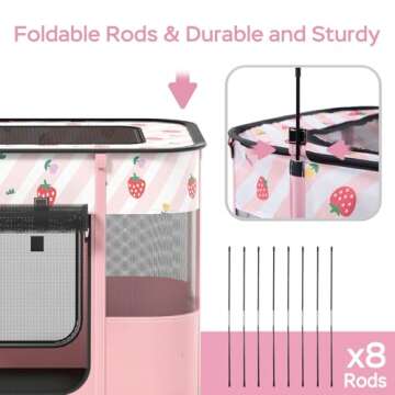 Portable Foldable Pet Playpen Collapsible Crates Kennel Playpen for Dog cat and Rabbit &Travel playpen Outdoor or Indoor (Small, Pink)