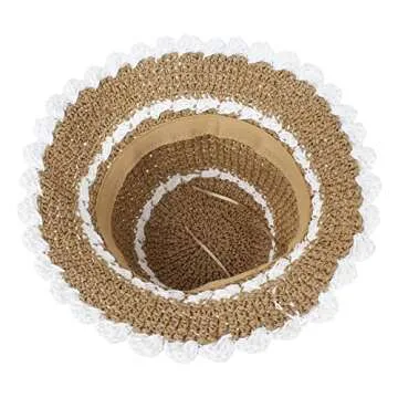 Minache Foldable Wide Brim Colorful Crochet Straw Hat Outdoor Sun Visor Hat UPF 50+ Summer for Women Girl， 07440 Khaki + White