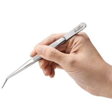 Beaditive 6-inch Sewing Machine Tweezers Set (3-PC) Serrated Bent Tips | Professional Grade, High Precision | Stainless Steel