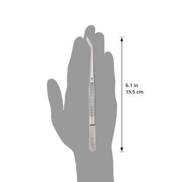 Beaditive 6-inch Sewing Machine Tweezers Set (3-PC) Serrated Bent Tips | Professional Grade, High Precision | Stainless Steel