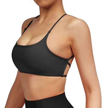 RUUHEE Women Backless Sports Bra Strappy Criss Cross Padded Workout Fitness Yoga Crop Bra(Medium,Black)