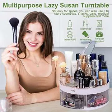 2 Tier Lazy Susan Organizer with 6 Divided Bins, 360 Degree Rotating Lazy Susan Turntable for Cabinet, Plastic Kitchen Spice Organizer Condiment Organizer, Perfume Organizer for Pantry Bathroom