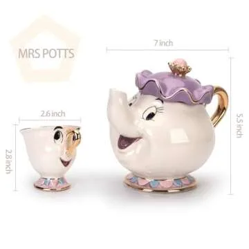 GZHaiTuoSi Cartoon New Beauty And The Beast Teapot Mug Mrs Potts Chip Tea Pot Cup One Set Lovely & set
