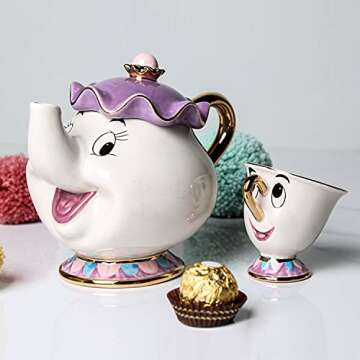 GZHaiTuoSi Cartoon New Beauty And The Beast Teapot Mug Mrs Potts Chip Tea Pot Cup One Set Lovely & set