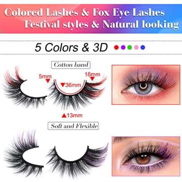 Colored Lashes Wispy Cat-Eye Fox-Eye Festival Lashes Colorful False Eyelashes with Color on end Cosp...