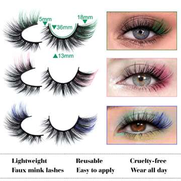 Colored Lashes Wispy Cat-Eye Fox-Eye Festival Lashes Colorful False Eyelashes with Color on end Cosplay Decorative Red green Fluffy Lash Extensions Glitter 3D 5 Colors Faux Mink Lashes by Boahankuke