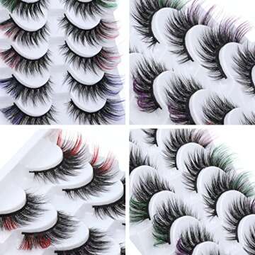 Colored Lashes Wispy Cat-Eye Fox-Eye Festival Lashes Colorful False Eyelashes with Color on end Cosplay Decorative Red green Fluffy Lash Extensions Glitter 3D 5 Colors Faux Mink Lashes by Boahankuke
