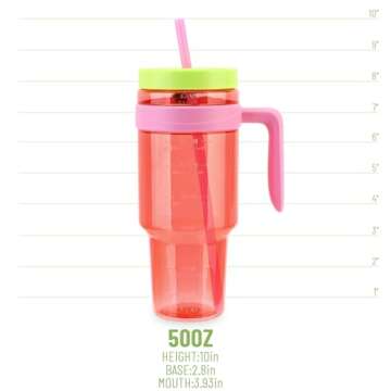 Cafezi 50oz Tritan Plastic Tumbler with Handle and Straw | Leak-Proof Cup with Time Marker | Reusable BPA-Free Clear Water Bottle | Wide Mouth | Gifts for Women Men Her Him