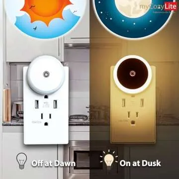 Night Light, 2 Pack, Warm Hue, Night Lights Plug into Wall, Dusk to Dawn Sensor, Auto Dimming, Plug in Night Lights for Kids, Adults, LED Night lights for Kitchen, Bathroom, Bedroom, Hallways