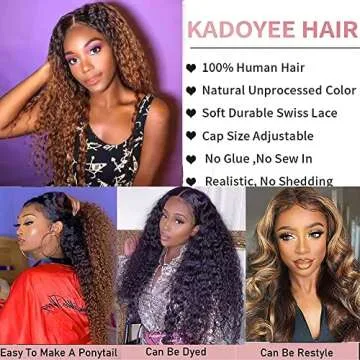 KADOYEE Highlight 13X1 Part Lace Wig Human Hair Ombre Highlight straight Lace Front Wig Human Hair with Pre Plucked Baby Hair Middle Part Lace Wigs for