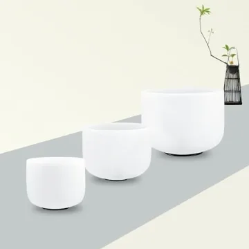 RYAN DVAN 432HZ Crystal Singing Bowl Set of 3, 6" B Crown, 7" G Throat, 8" F Heart with Case Suede S...