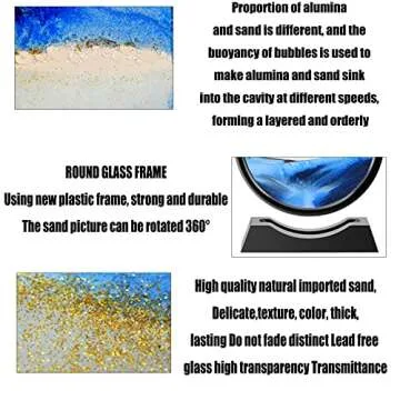 TKTM Liquid Motion Sandscape Round Moving Sand Art Sensory Toy Fidget Home Office Desktop Decoration (Blue, 7-in)